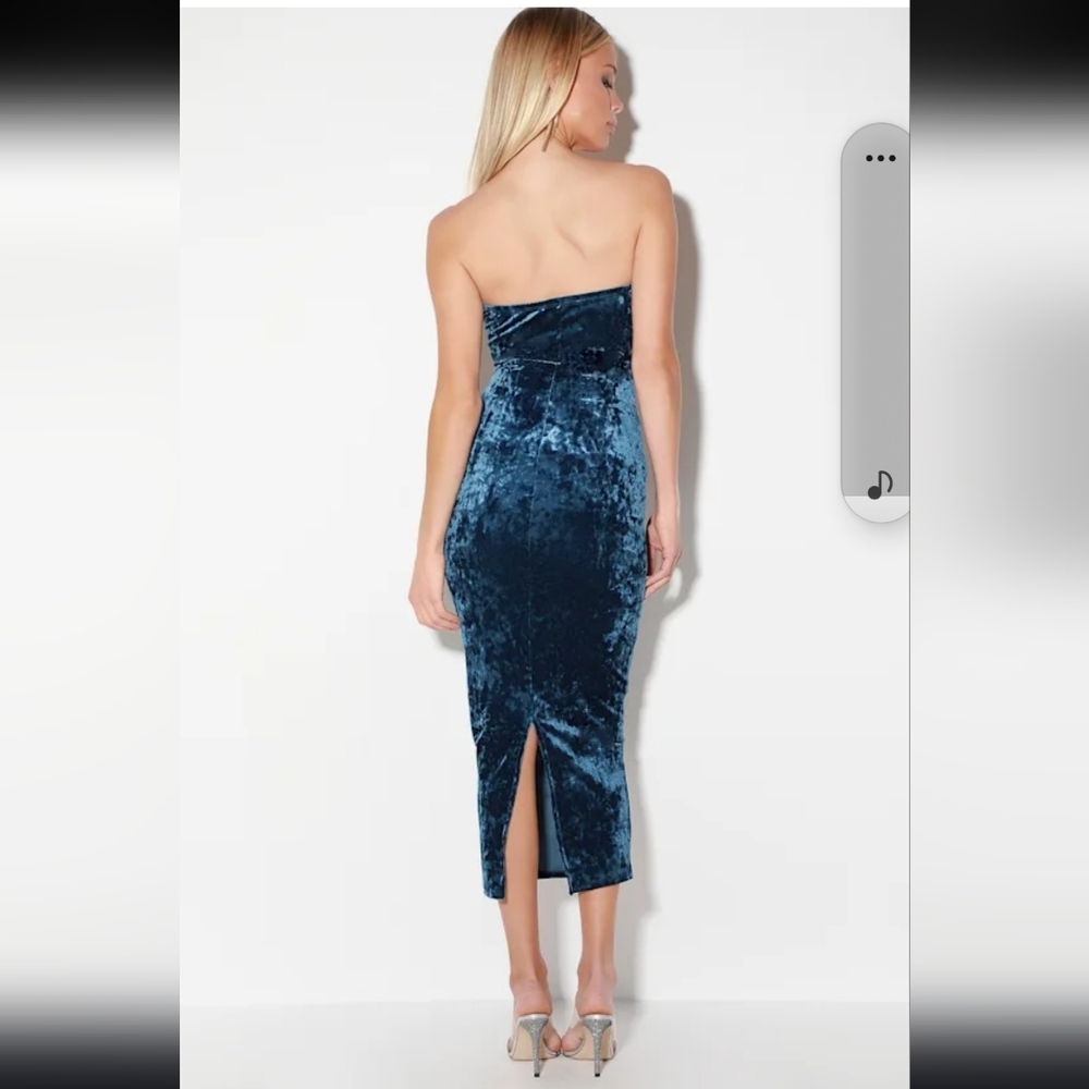 Lulus blue velvet midi dress with slits—ideal for a Friday night vibe. Medium - Picture 5 of 14